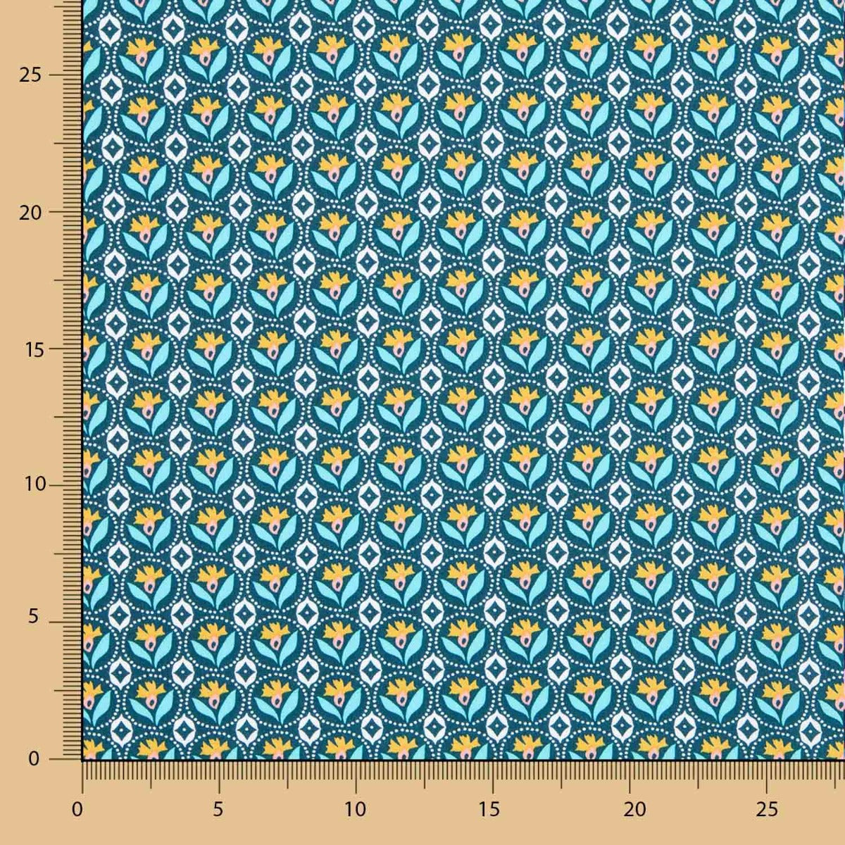 Popelín Medallas Flor Turquesa - Ribes y Casals