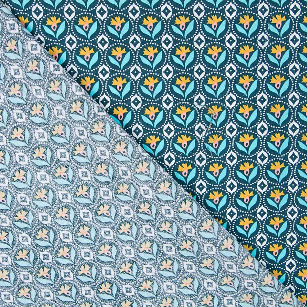 Popelín Medallas Flor Turquesa - Ribes y Casals