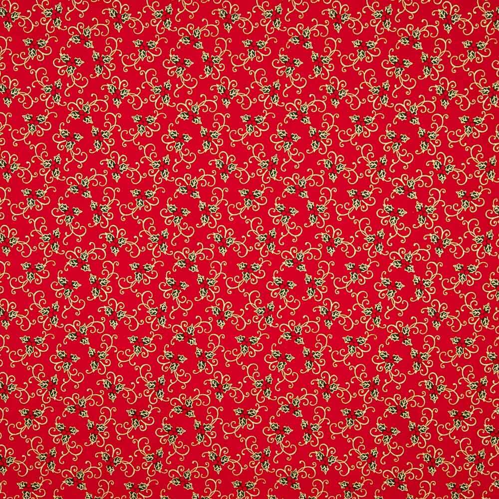 Popelín Navidad Acebo Rojo - Ribes y Casals