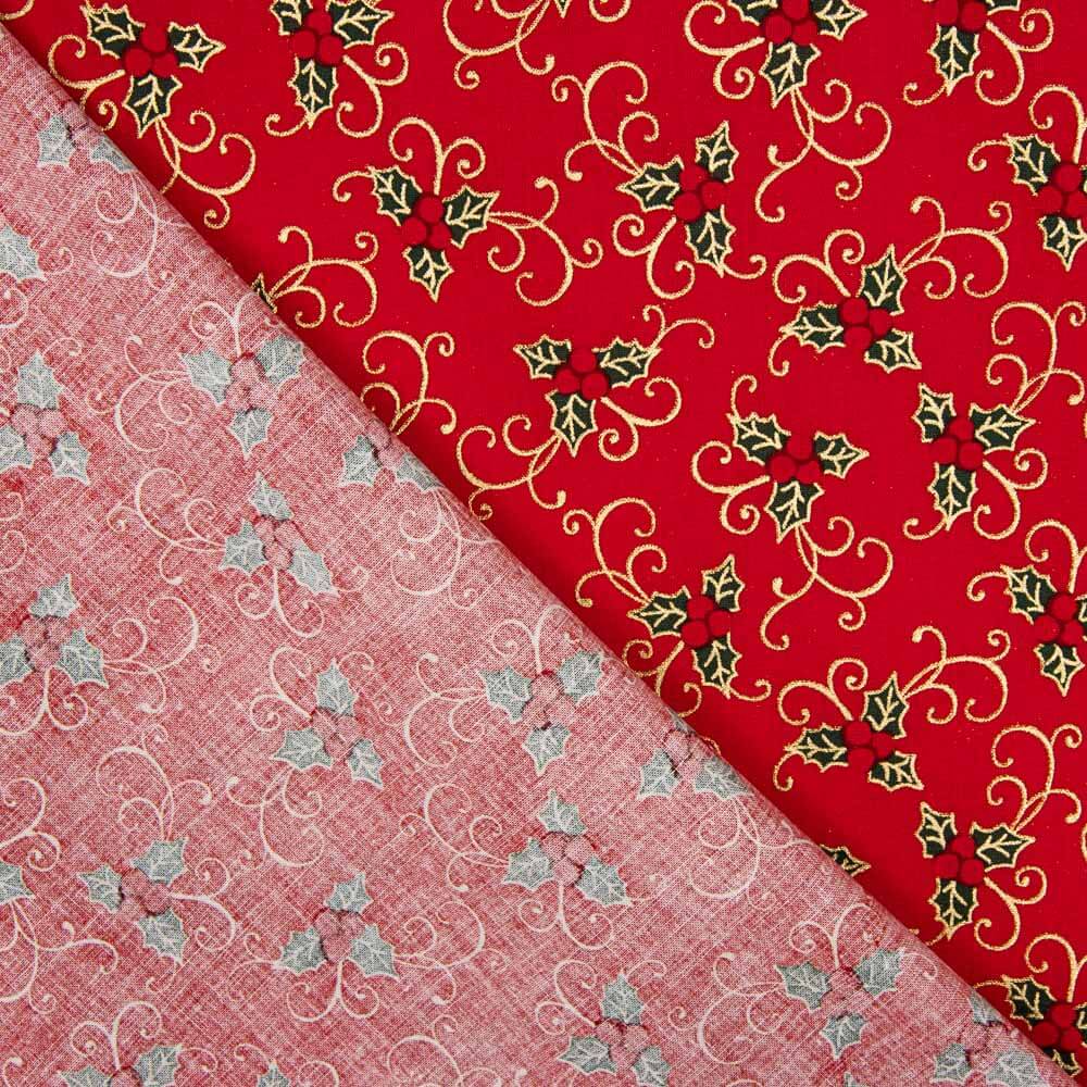 Popelín Navidad Acebo Rojo - Ribes y Casals