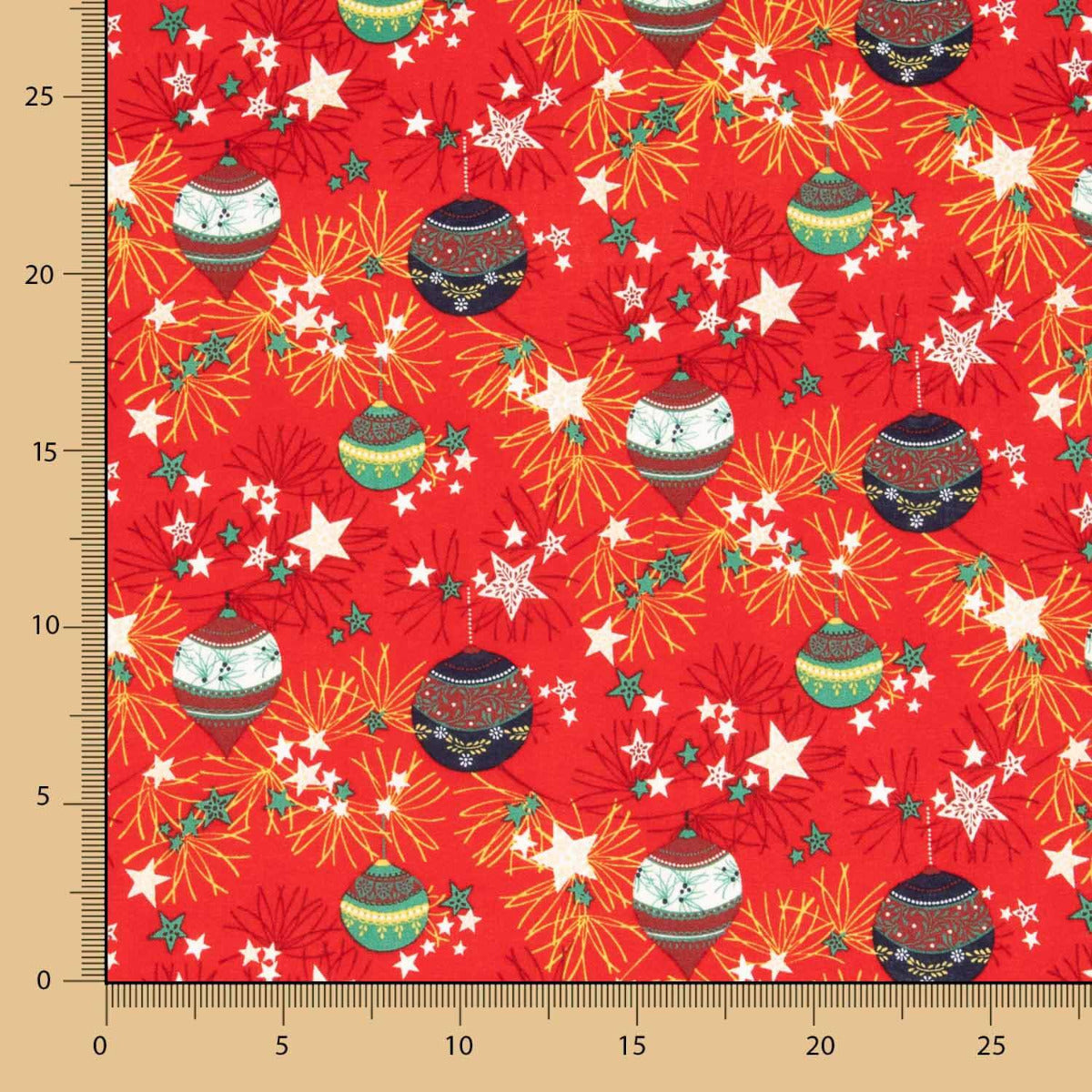 Popelín Navidad Bolas Deco Rojo - Ribes y Casals