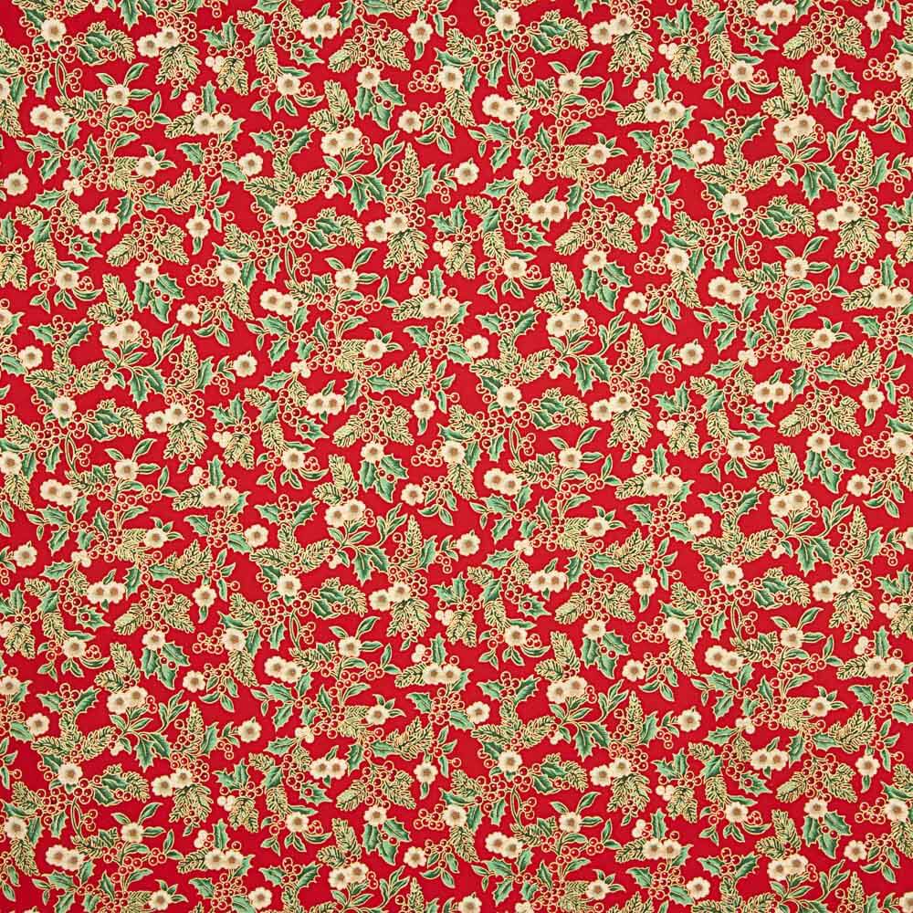 Retal Popelín Navidad Floral Rojo 55x140 cm - Ribes y Casals