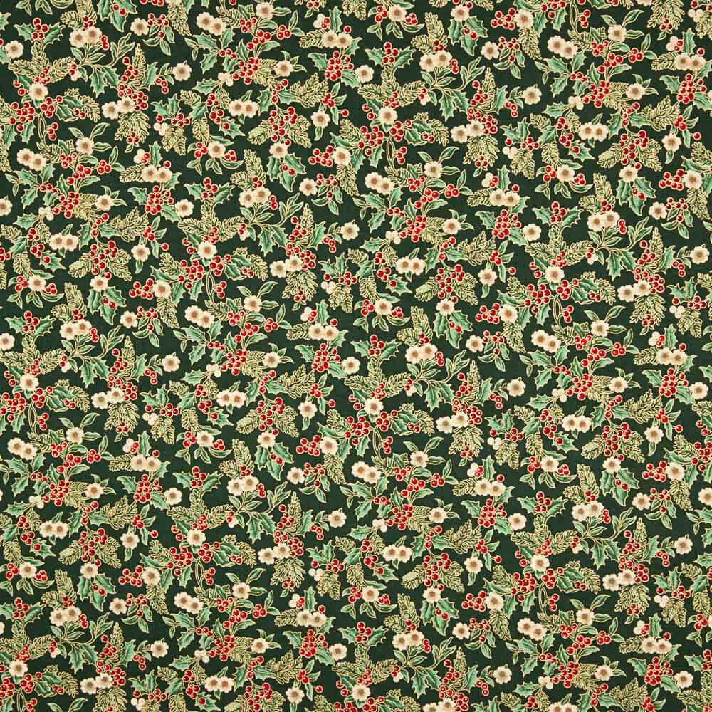 Popelín Navidad Floral Verde - Ribes y Casals