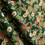 Popelín Navidad Floral Verde - Ribes y Casals