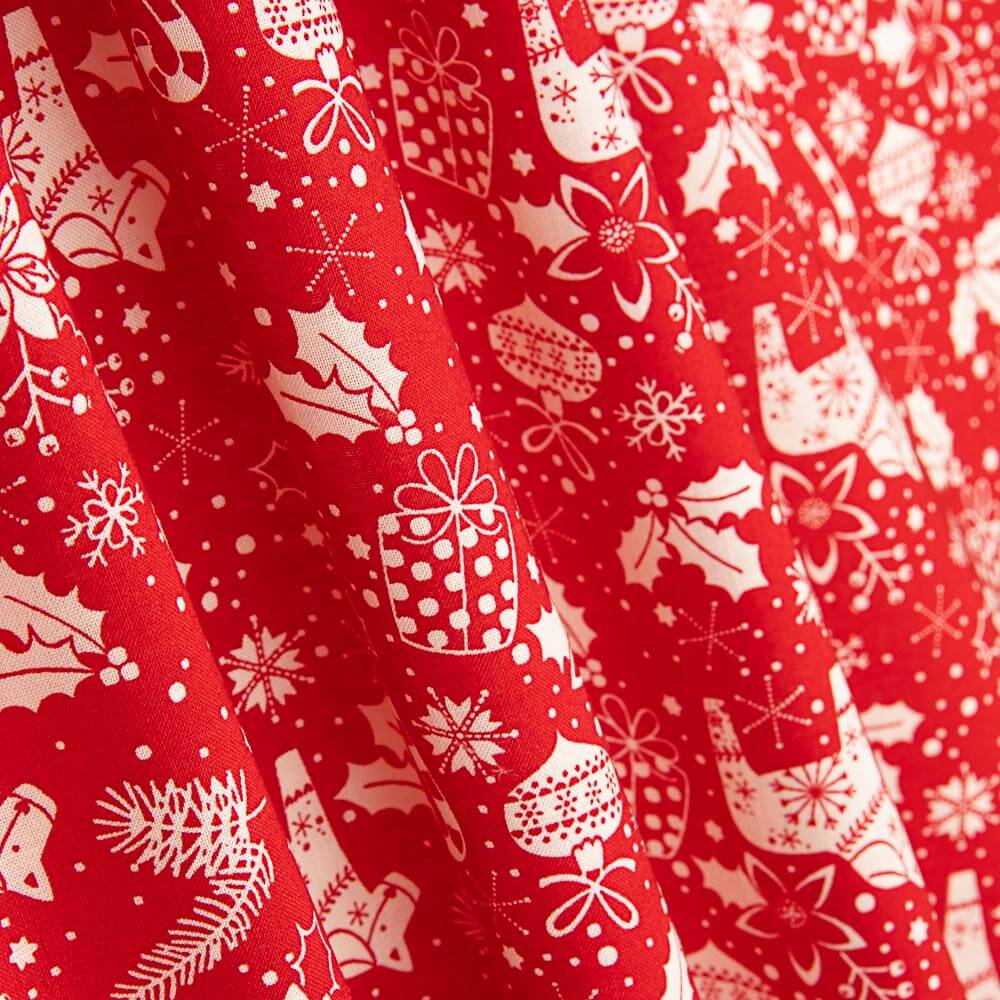Popelín Navidad Motivos Rojos - Ribes y Casals