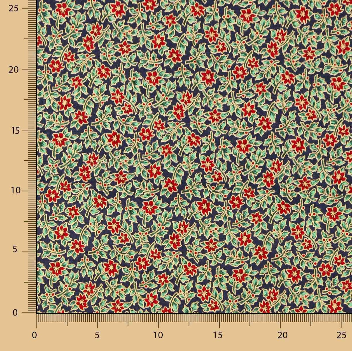 Popelín Navidad Poinsettias Azul - Ribes y Casals