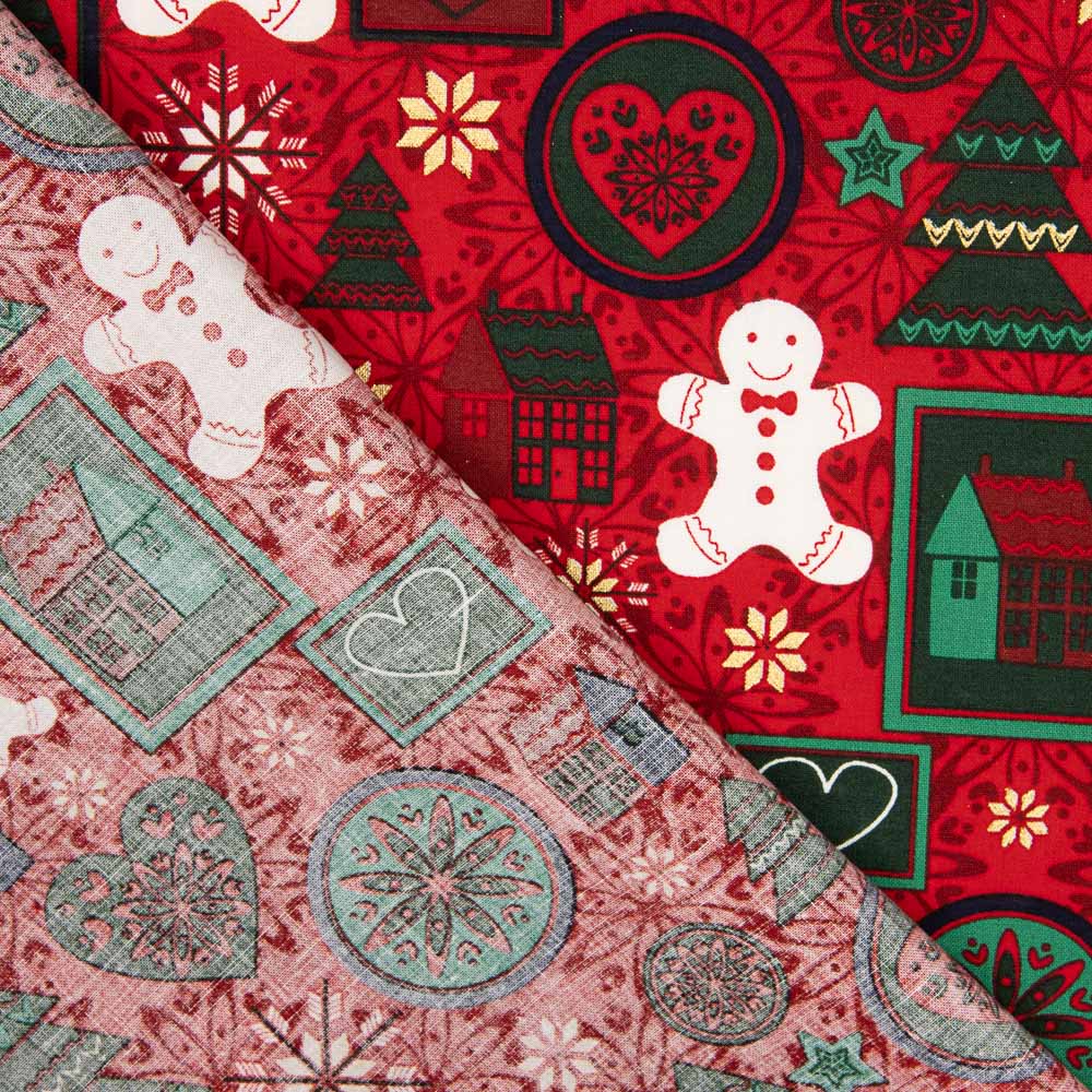 Popelín Navidad Print Rojo - Ribes y Casals
