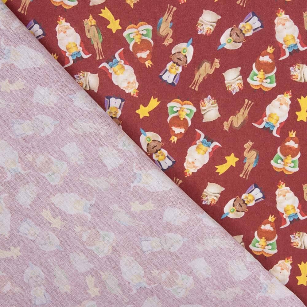 Popelín Navidad Reyes Magos Rojo - Ribes y Casals