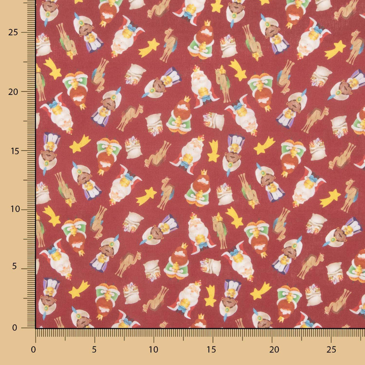 Popelín Navidad Reyes Magos Rojo - Ribes y Casals