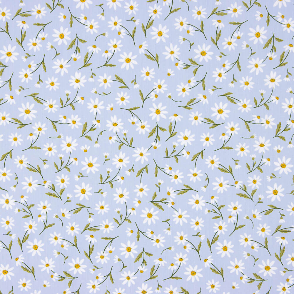 Popelín Orgánico Infantil Margaritas Azul Denim - Ribes y Casals