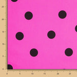 Popelín Spandex Lunares Negro 30mm Fucsia - Ribes y Casals