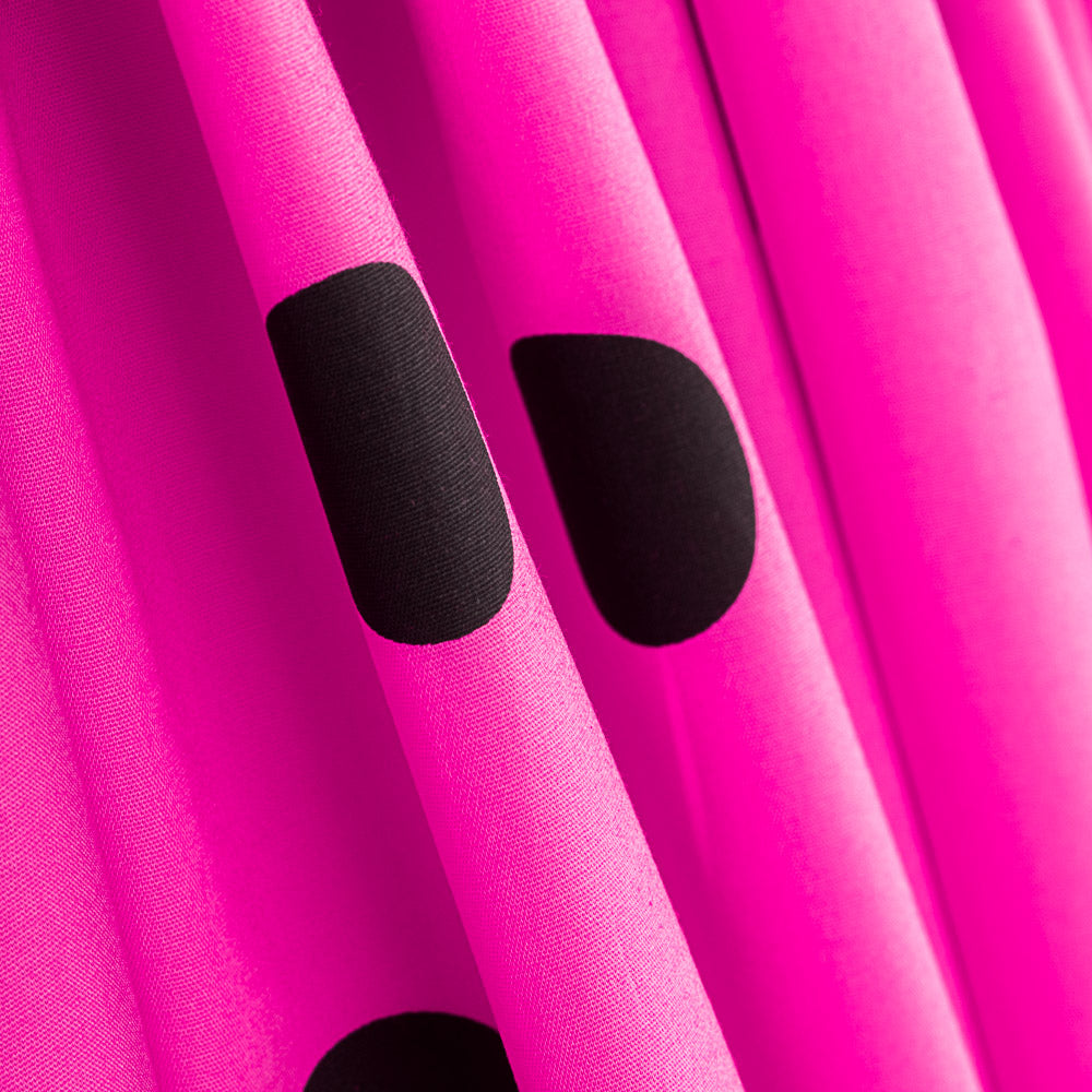 Popelín Spandex Lunares Negro 30mm Fucsia - Ribes y Casals