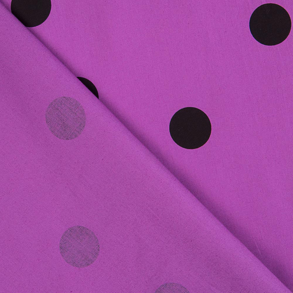 Popelín Spandex Lunares Negro 30mm Malva - Ribes y Casals
