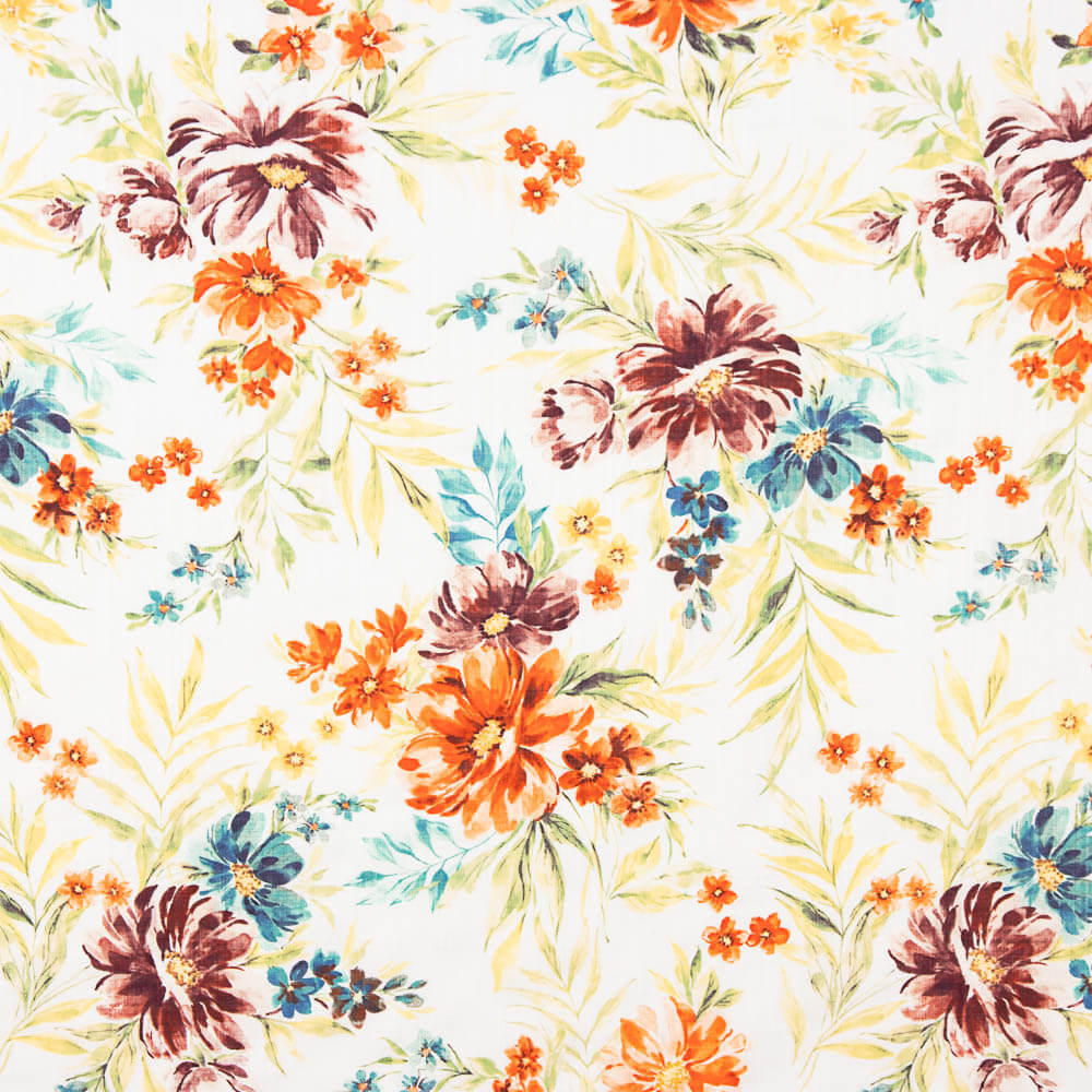 Popelín Viscosa Floral Blanco - Ribes y Casals