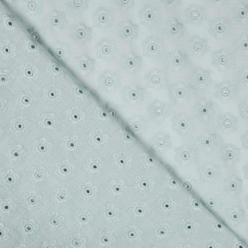 Popelín Bordado Floral Verde Menta - Ribes y Casals