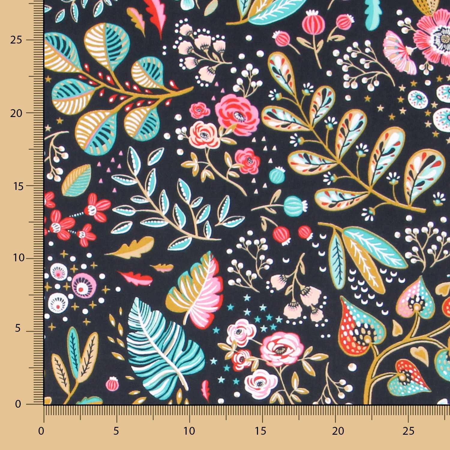 Popelín de Algodón Ancolie Negra - Ribes y Casals