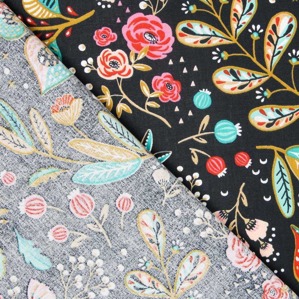 Popelín de Algodón Ancolie Negra - Ribes y Casals