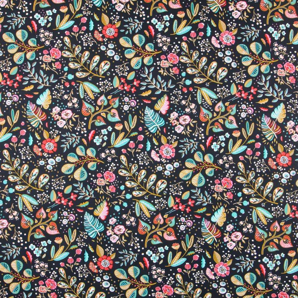 Popelín de Algodón Ancolie Negra - Ribes y Casals