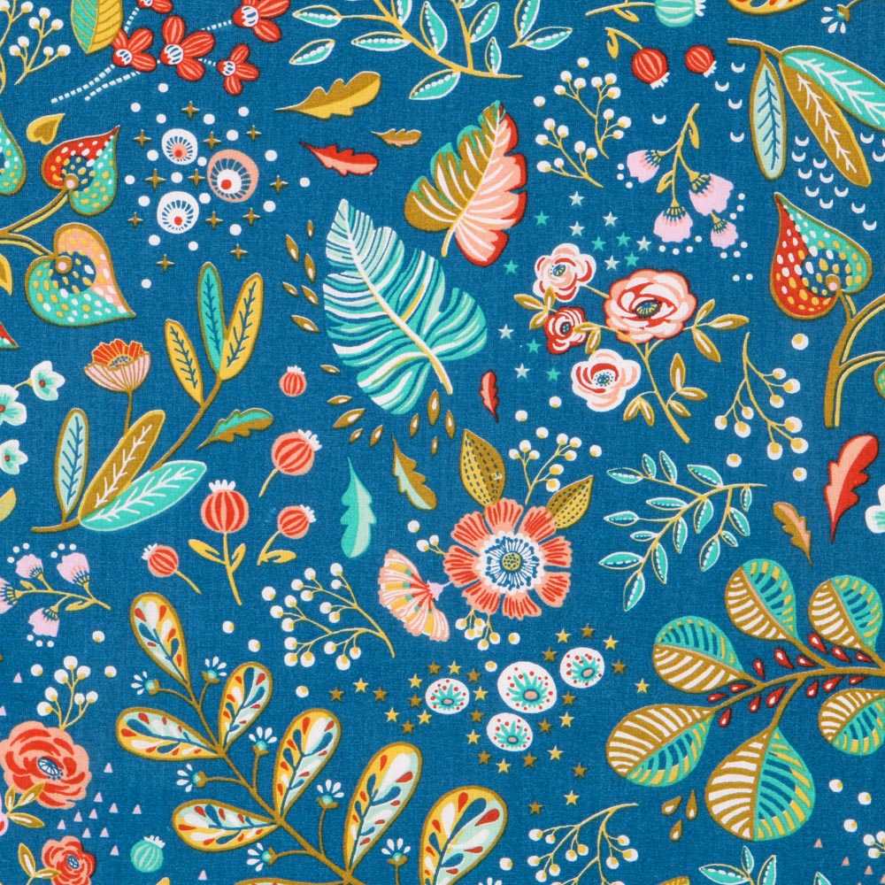 Popelín de Algodón Ancolie Petróleo - Ribes y Casals