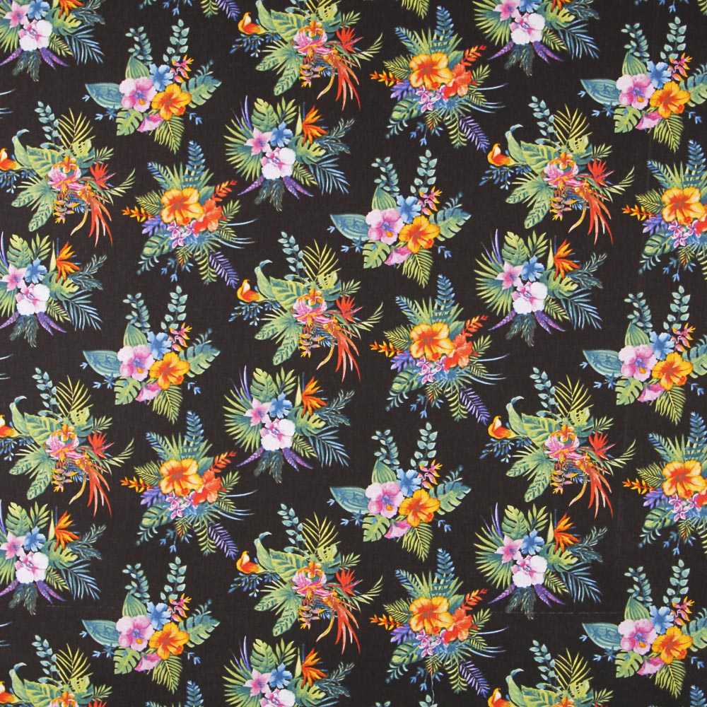 Popelín de Algodón Hibiscus Negro - Ribes y Casals