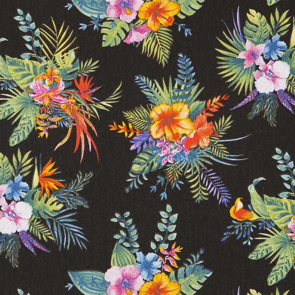 Popelín de Algodón Hibiscus Negro - Ribes y Casals