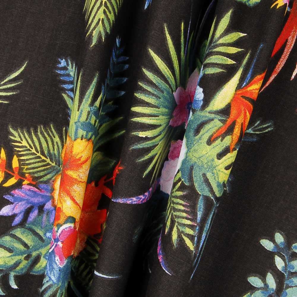 Popelín de Algodón Hibiscus Negro - Ribes y Casals