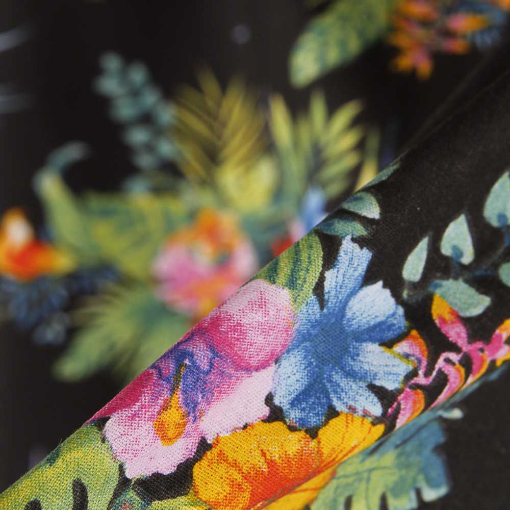 Popelín de Algodón Hibiscus Negro - Ribes y Casals