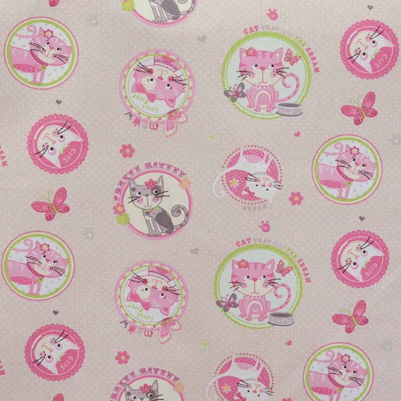 Popelín Estampado Gatos Rosa - Ribes y Casals
