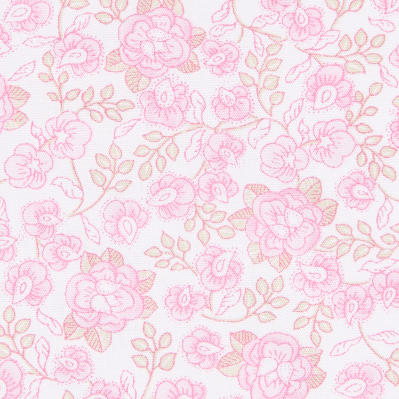 Popelín Flor Peasly Rosa - Ribes y Casals