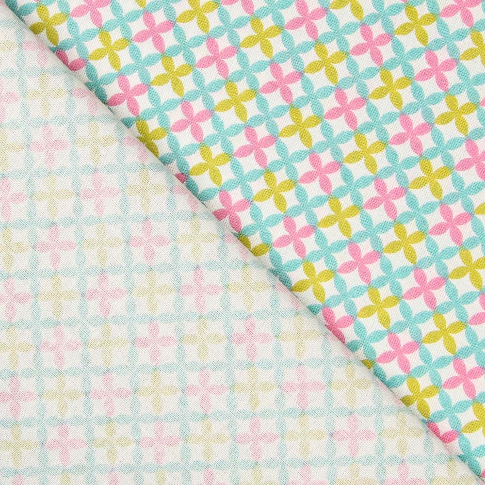 Popelín Geométrico Verde Rosa - Ribes y Casals