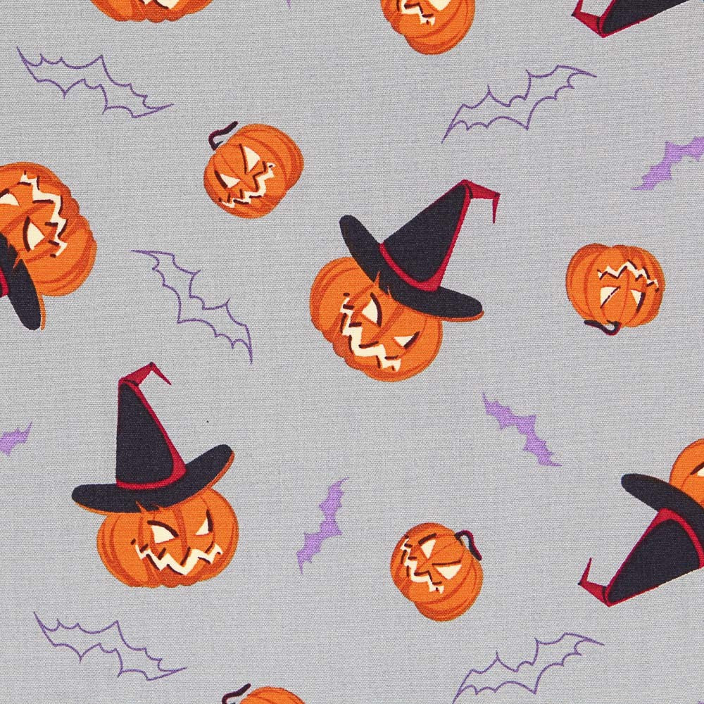 Popelín Halloween Calabazas Gris - Ribes y Casals