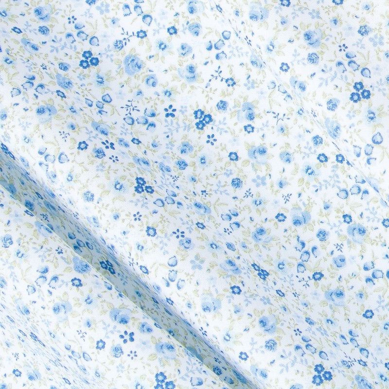 Popelín Mini Bouquet Azul - Ribes y Casals