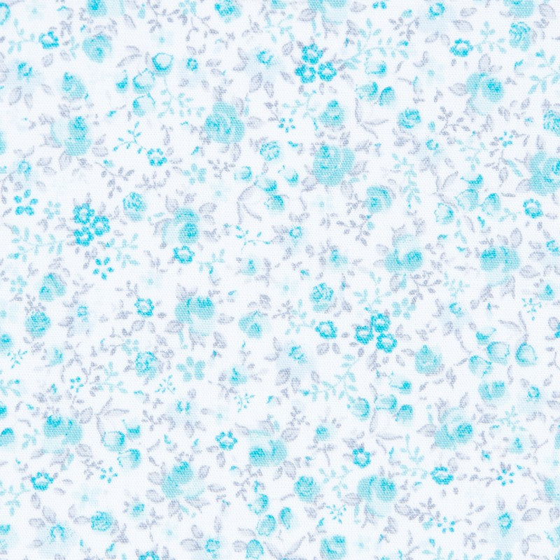 Popelín Mini Bouquet Turquesa - Ribes y Casals