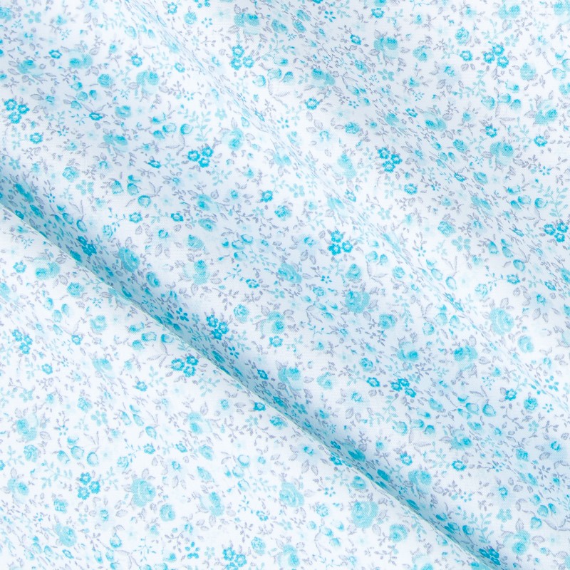 Popelín Mini Bouquet Turquesa - Ribes y Casals