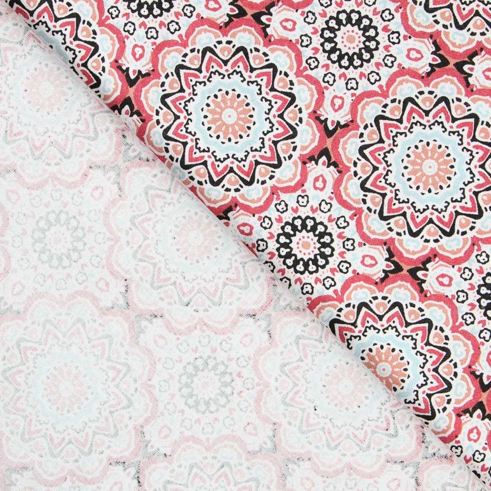 Popelín Mosaico Mandala Rojo - Ribes y Casals