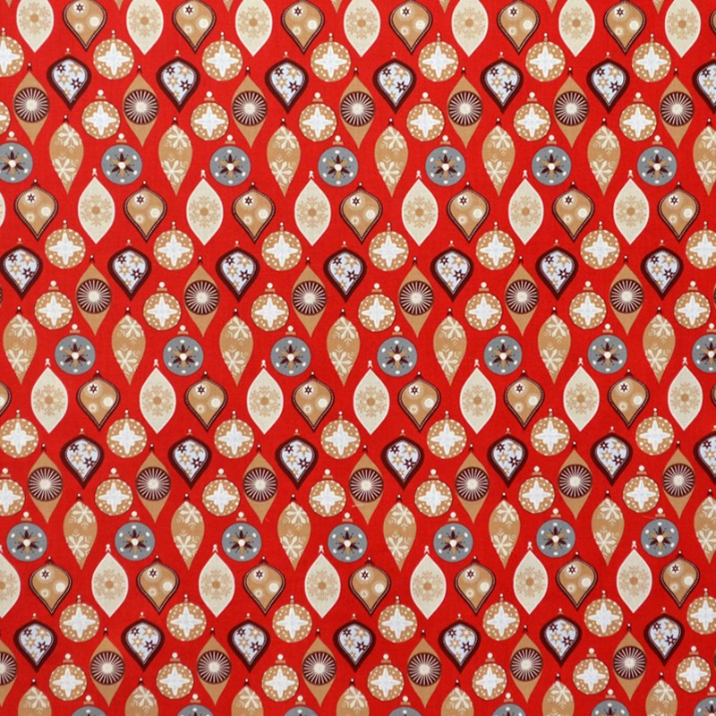 Popelín Navidad Adornos Fondo Rojo - Ribes y Casals