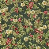 Popelín Navidad Flor de Pascua Verde - Ribes y Casals