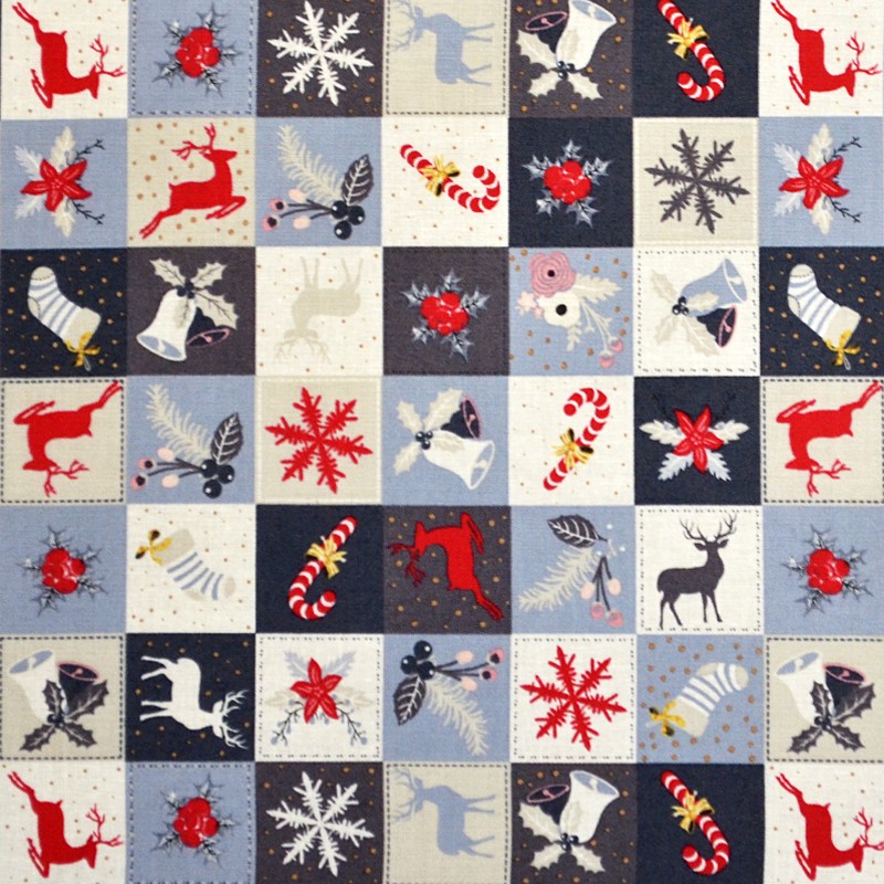 Popelín Navidad Mosaico Gris - Ribes y Casals