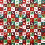 Popelín Navidad Mosaico Verde Rojo - Ribes y Casals