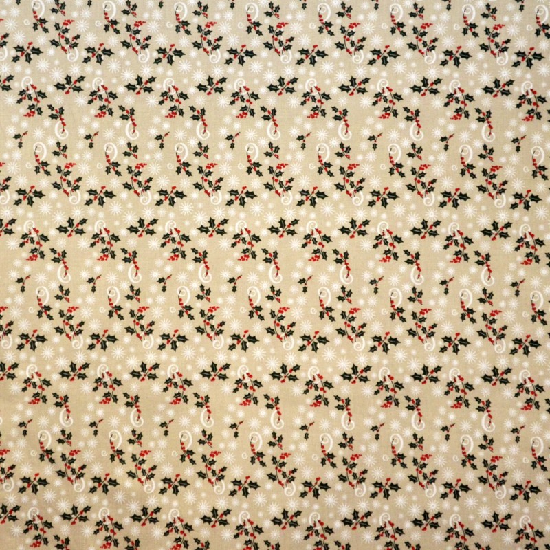 Popelín Navidad Muérdago Fondo Beige - Ribes y Casals