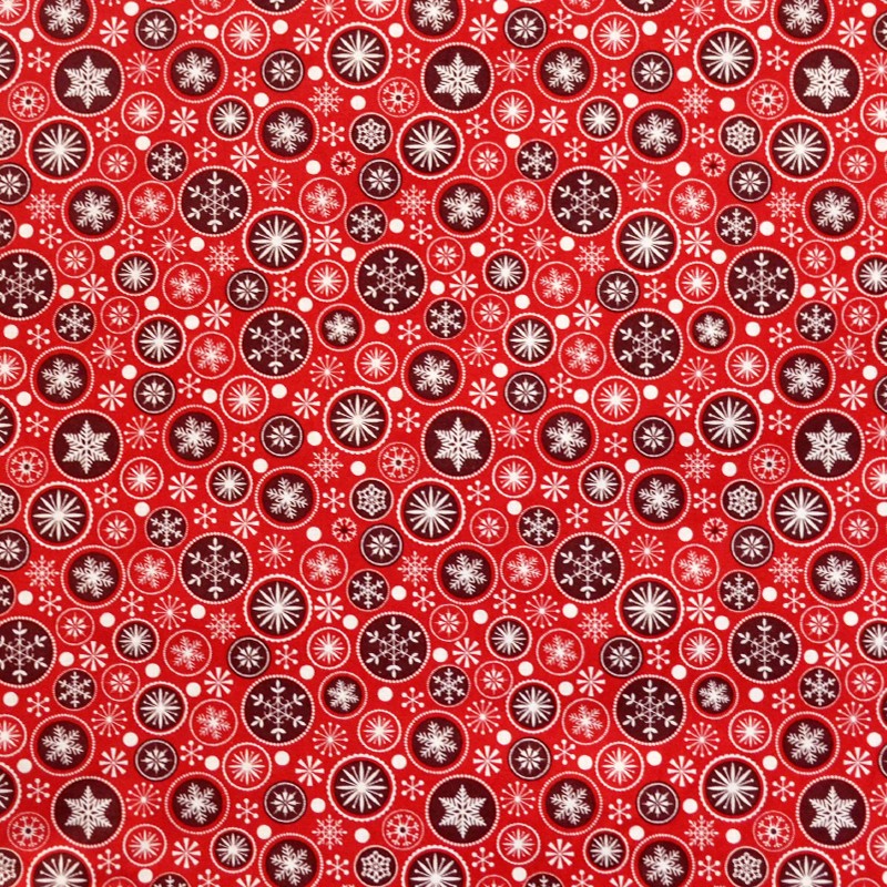 Popelín Navidad Nieve Fondo Rojo - Ribes y Casals