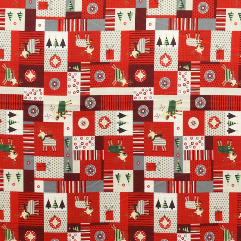 Popelín Navidad Patchwork Rojo - Ribes y Casals
