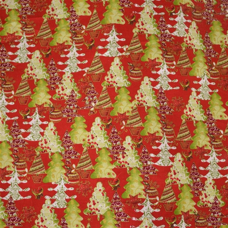 Popelín Navidad Árboles Rojos - Ribes y Casals