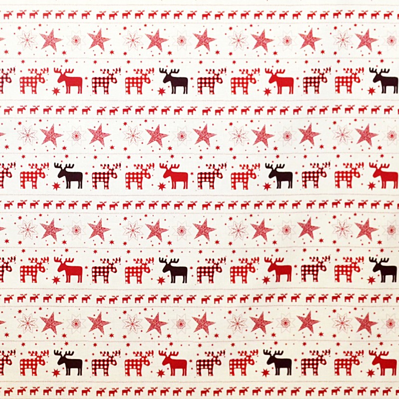 Popelín Navidad Renos Multicolor Fondo Crudo - Ribes y Casals