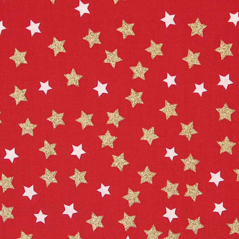 Popelín Navidad Stars Gold Rojo - Ribes y Casals