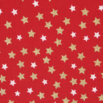 Popelín Navidad Stars Gold Rojo - Ribes y Casals