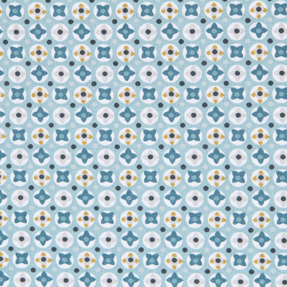 Popelín Patchwork Geométrica Turquesa - Ribes y Casals