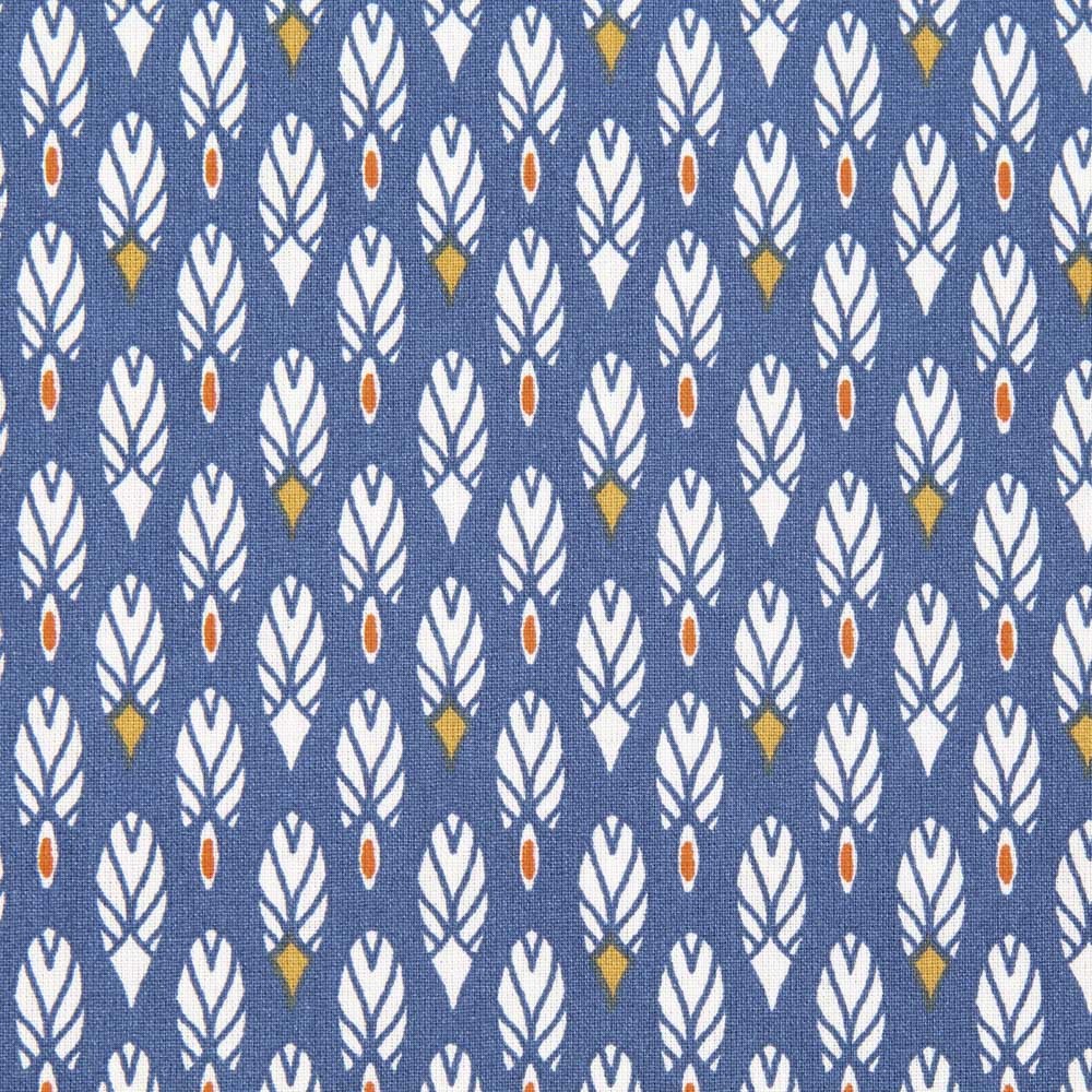 Popelín Patchwork Plumas Azul - Ribes y Casals