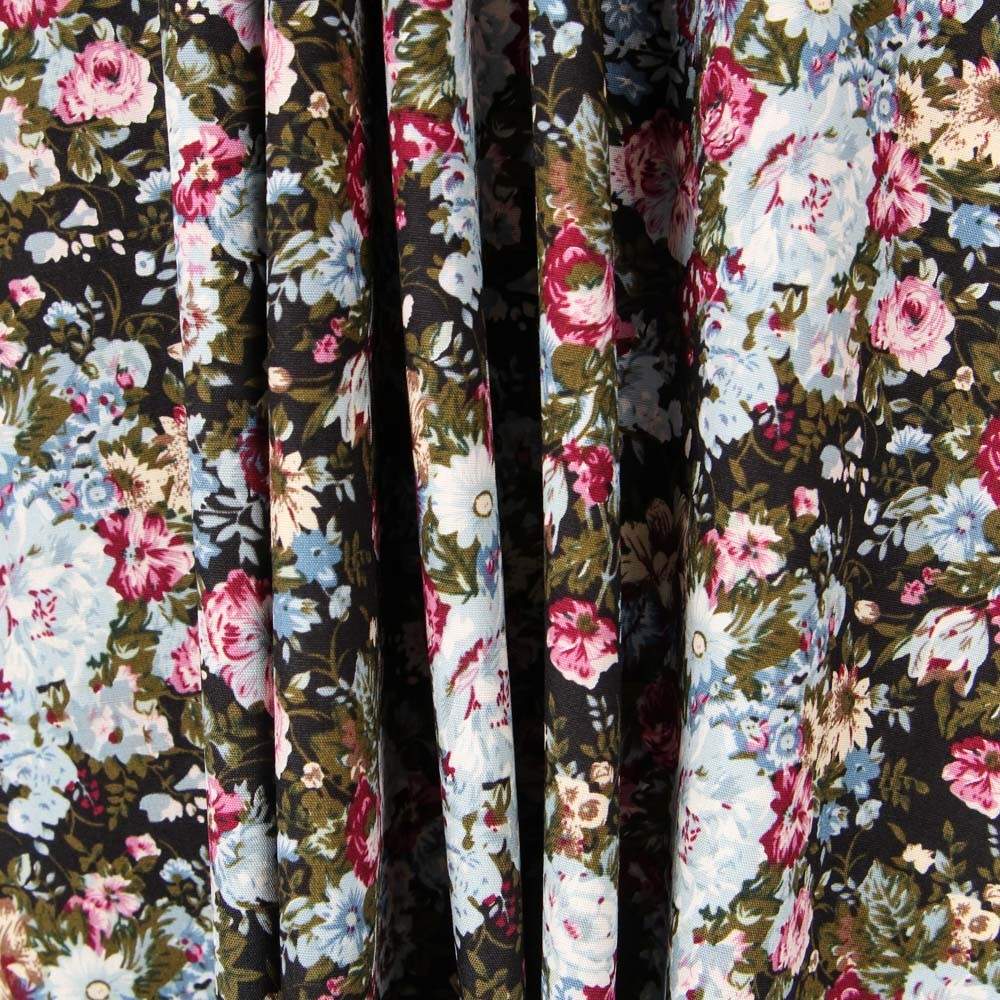 Popelín Retro Floral Negro - Ribes y Casals