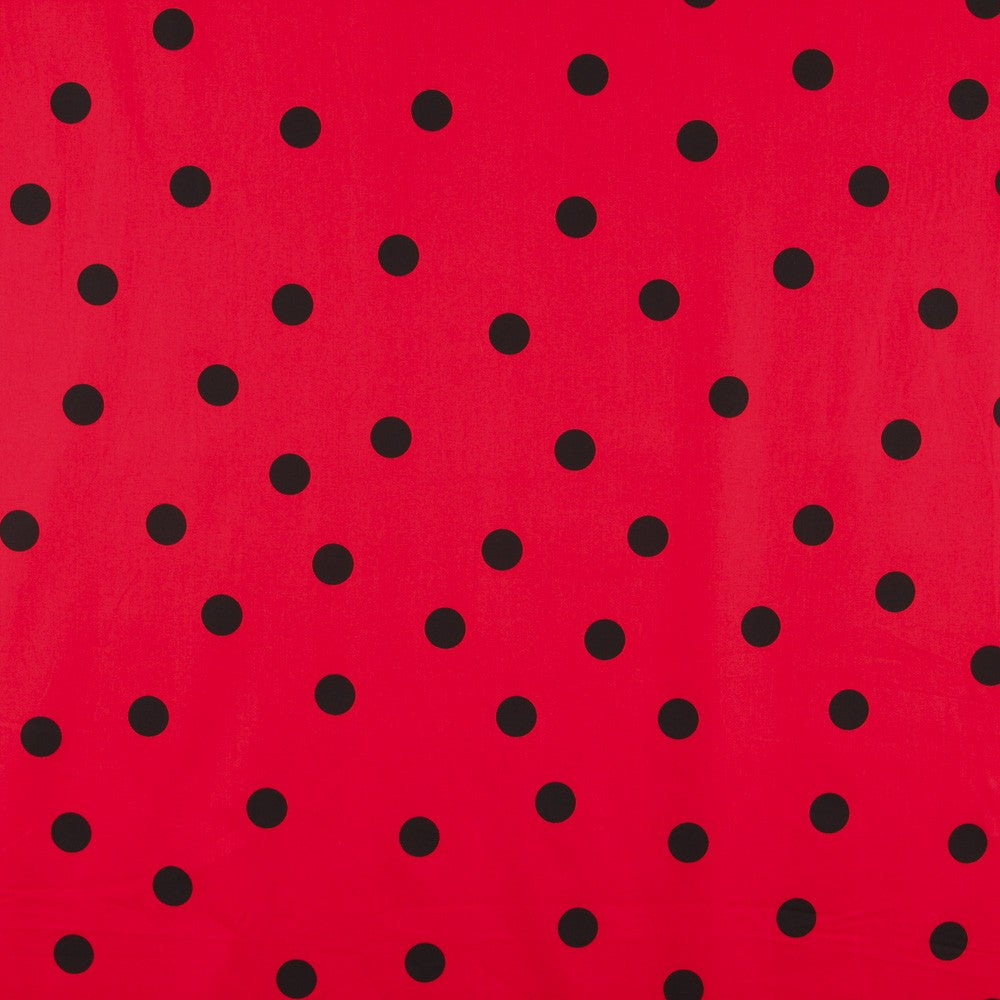 Popelín Spandex Lunares Negro 30mm Roja - Ribes y Casals